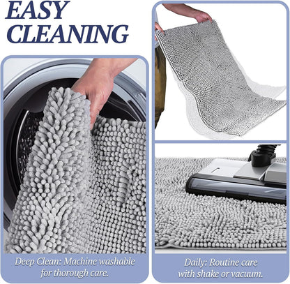 Ultra-Absorbent Muddy Paw Door Mat – Waterproof Chenille Dog Rug with Non-Slip Backing, Dirt Trapper for Entryway, 31" × 20", Navy Blue