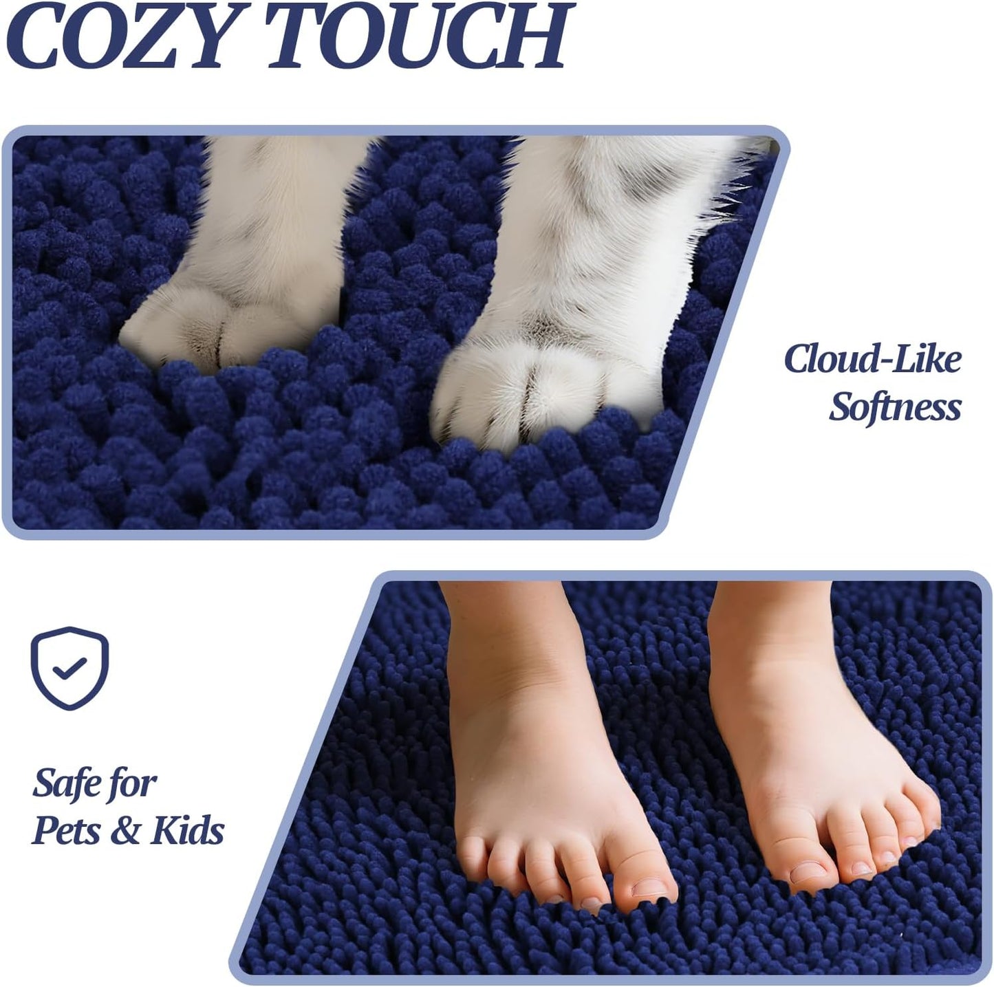 Ultra-Absorbent Muddy Paw Door Mat – Waterproof Chenille Dog Rug with Non-Slip Backing, Dirt Trapper for Entryway, 31" × 20", Navy Blue