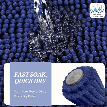 Ultra-Absorbent Muddy Paw Door Mat – Waterproof Chenille Dog Rug with Non-Slip Backing, Dirt Trapper for Entryway, 31" × 20", Navy Blue