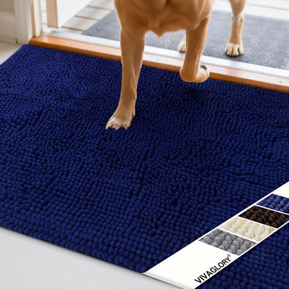 Ultra-Absorbent Muddy Paw Door Mat – Waterproof Chenille Dog Rug with Non-Slip Backing, Dirt Trapper for Entryway, 31" × 20", Navy Blue